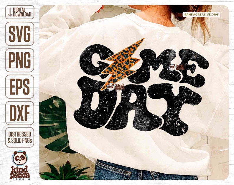 Grunge Game Day PNG SVG, Distressed Sublimation, Leopard Lightning Bolt, Field Day Shirt Cut File, Football Mom, Sports Shirt DTF Design