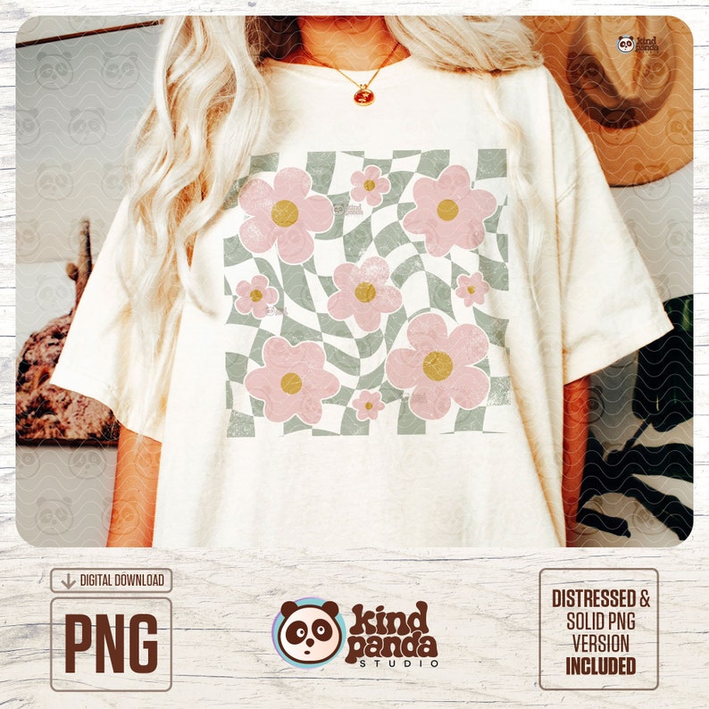 Checkered Flower Png, Groovy Flowers Png, Spring Png, Floral Spring Shirt Sublimation, Groovy Spring Png Digital Download, Retro flowers png