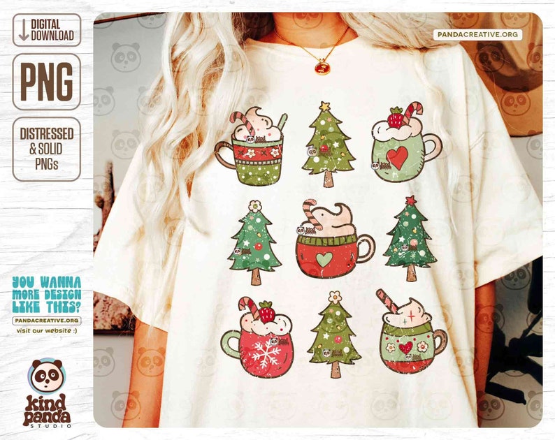 Christmas Drinks PNG, Retro Cozy Winter Coffee Sublimation, Hot Cocoa png, Peppermint iced latte png, Winter Holiday Shirt DTF Transfer file digital download