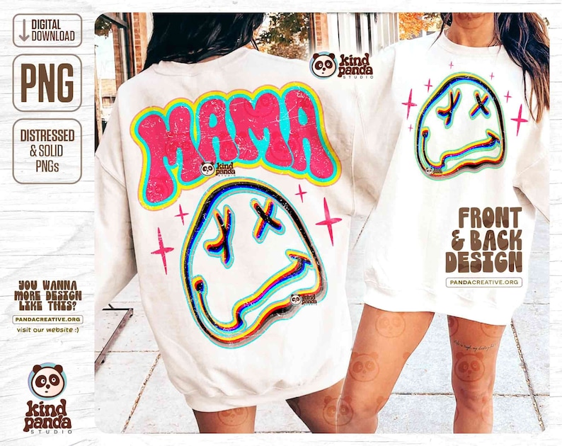 Trendy Smile Face Mama PNG Sublimation, Neon Hot Mom Summer png, Hoodie Shirt Front Back Design, Groovy Popular Preppy mom png digital download