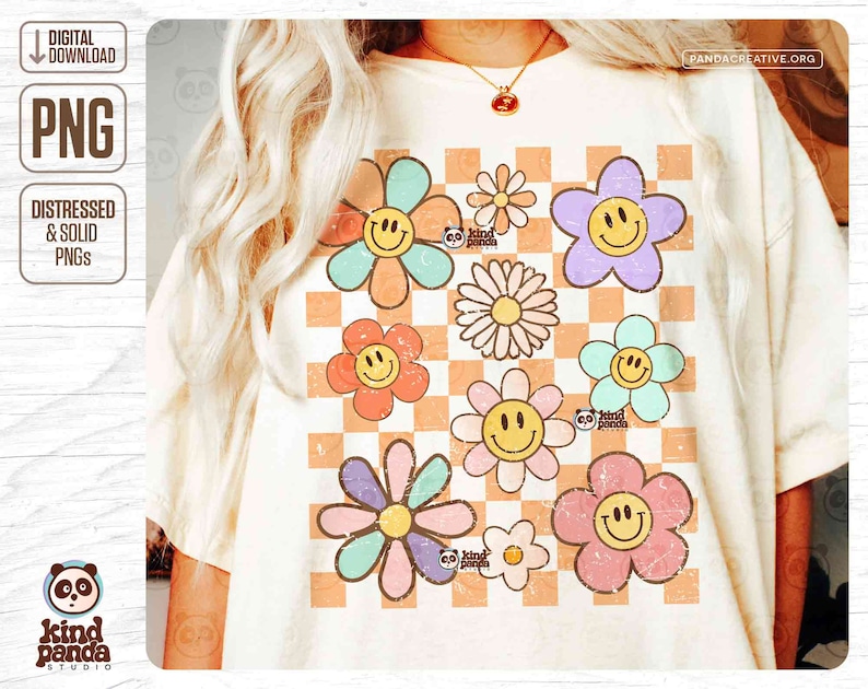 Retro Flowers Checkered PNG Sublimation - Vintage Shirt Png Design ...