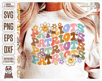 Floral Patriots SVG PNG, Retro College Mascot Sublimation, Distressed Game Day Shirt DTF, Groovy  Football Fan Patriots png digital download