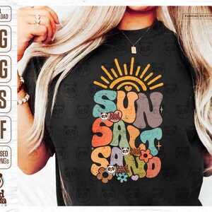 Retro Floral Summer SVG PNG, Sun Salt Sand, Groovy Beach Shirt Sublimation, Boho Vacay Mode, Ocean Hoodie Back Design DTF Transfer Cut File