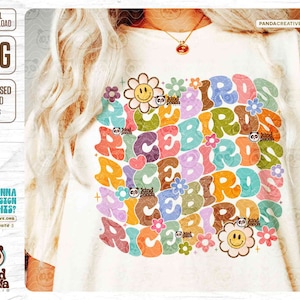 Floral Ricebirds PNG, Retro Game Day Sublimation, Groovy College Mascot Shirt Design, Distressed School Sports Team Mascot DTF Dtg Transfer