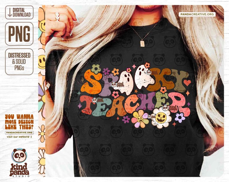 Spooky Teacher PNG, Floral Ghost Teacher png, Groovy Halloween Sublimation, Retro Fall Teacher Shirt Design, Autumn Teaching png Download