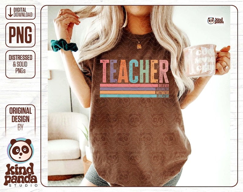 retro vintage teacher png back to school png teacher life png teach png believer innovator motivator educator teacher t-shirt png summer teacher png download dtf transfer design