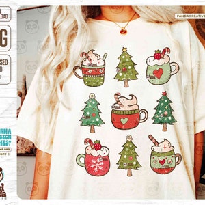 Christmas Drinks PNG, Retro Cozy Winter Coffee Sublimation, Hot Cocoa png, Peppermint iced latte png, Winter Holiday Shirt DTF Transfer file image 5