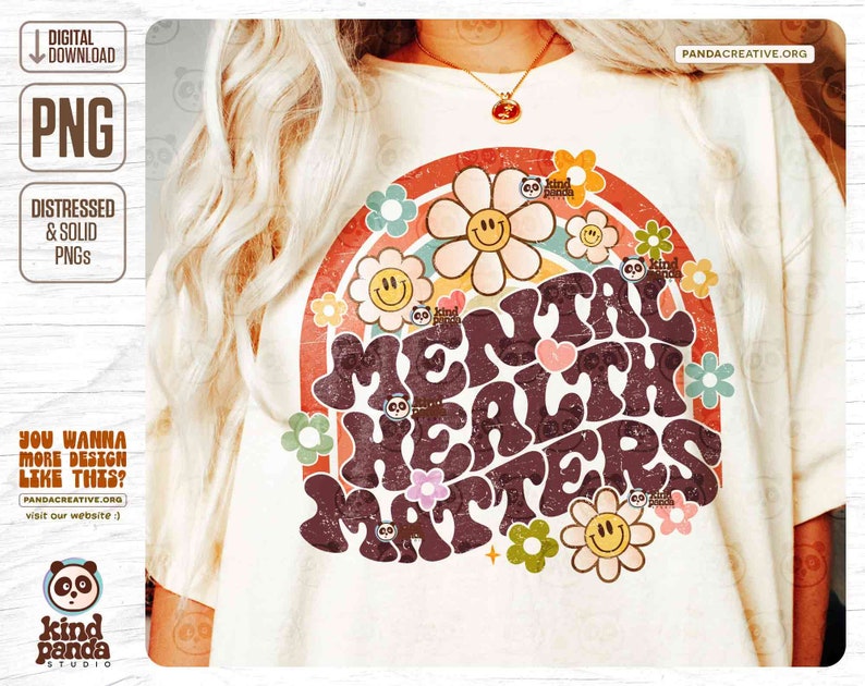 Retro Mental Health Matters PNG, Vintage Shirt Sublimation Design, Grunge Smile Face Floral DTF Transfer, Aesthetic Boho Clipart Download