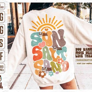 Retro Floral Summer SVG PNG, Sun Salt Sand, Groovy Beach Shirt Sublimation, Boho Vacay Mode, Ocean Hoodie Back Design DTF Transfer Cut File