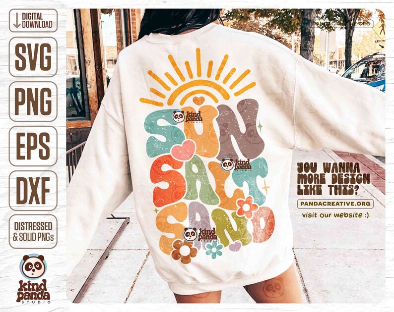 Retro Floral Summer SVG PNG, Sun Salt Sand, Groovy Beach Shirt Sublimation, Boho Vacay Mode, Ocean Hoodie Back Design DTF Transfer Cut File