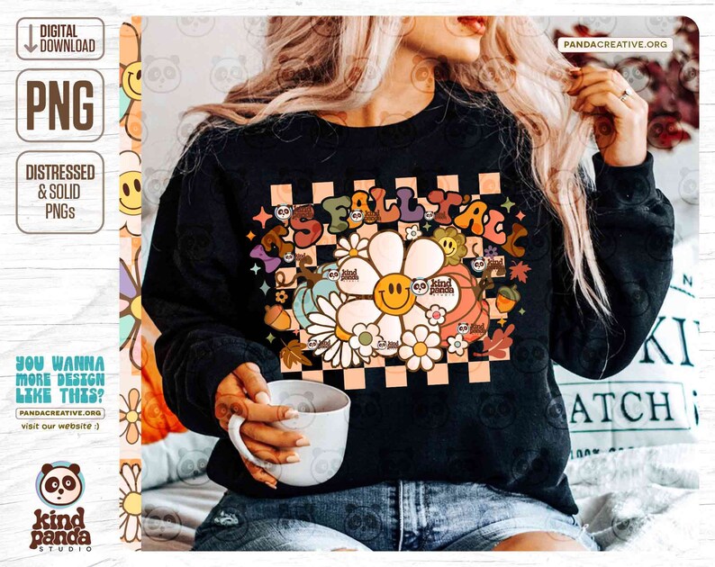 It's Fall Y'all PNG, Checkered Fall Sublimation, Cozy Season, Retro Thanksgiving, Groovy Fall Shirt Design Vintage fall png digital download