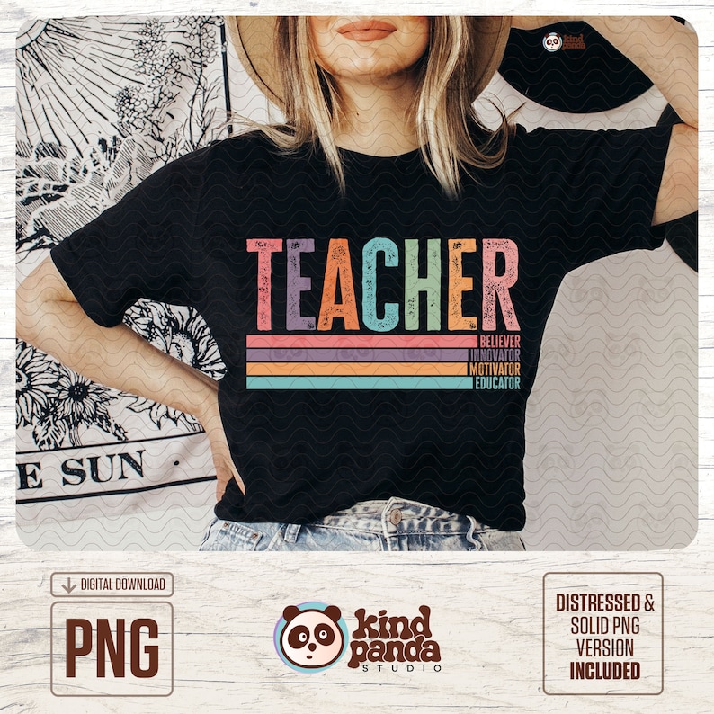 retro vintage teacher png back to school png teacher life png teach png believer innovator motivator educator teacher t-shirt png summer teacher png download dtf transfer design