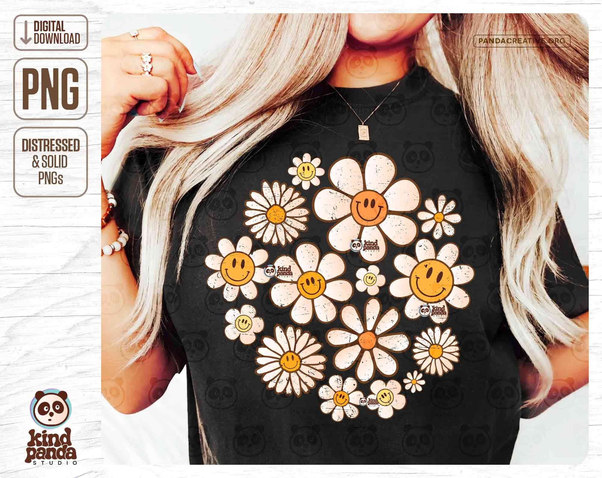 Retro Happy Flowers PNG, Vintage Sublimation, Distressed