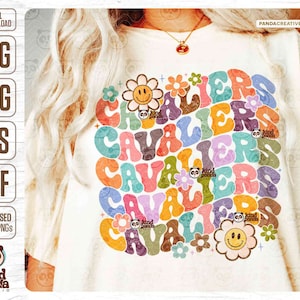 Floral Cavaliers SVG PNG, Groovy College Mascot Game Day Shirt Design, Retro Football Sublimation, Distressed Girls Basketball DTF Transfer