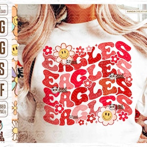 Retro Red Eagles PNG SVG, Floral Mascot Sublimation, Distressed Game Day Shirt & Hoodie DTF Transfer, College Team Fan, Grunge Eagles Cheer