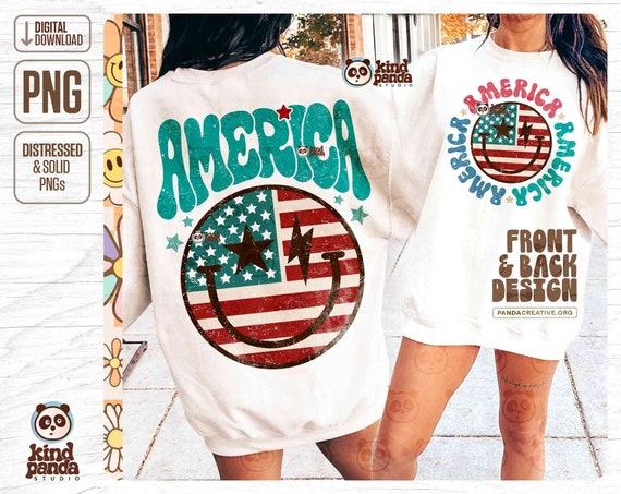 Vintage America PNG, Front & Back Design, Retro USA Shirt png Sublimation, Groovy 4th of July png, Summer Hoodie DTF Transfer png Download
