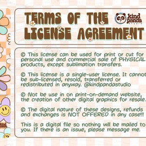 K&ouml;nnte beinhalten: Eine digitale Lizenzvereinbarung mit einer niedlichen Panda-Illustration. Der Text besagt, dass diese Lizenz f&uuml;r den Druck oder das Zuschneiden f&uuml;r den pers&ouml;nlichen Gebrauch und den kommerziellen Verkauf von physischen Produkten verwendet werden kann, mit Ausnahme von Sublimations&uuml;bertragungen. Au&szlig;erdem wird darauf hingewiesen, dass diese Lizenz eine Einzelbenutzerlizenz ist und weder unterlizenziert, weiterverkauft, &uuml;bertragen noch in irgendeiner Weise weitergegeben werden darf. @kindpandastudio