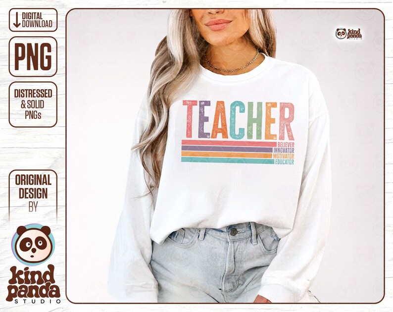 retro vintage teacher png back to school png teacher life png teach png believer innovator motivator educator teacher t-shirt png summer teacher png download dtf transfer design