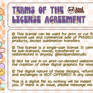May include: A digital license agreement with terms and conditions for personal and commercial use of physical products. The agreement states that the license is for a single user and cannot be sub-licensed, resold, transferred, or redistributed. The agreement also states that the license cannot be used for print-on-demand websites or the creation of other digital graphics for resale. The agreement also states that refunds and exchanges are not offered.