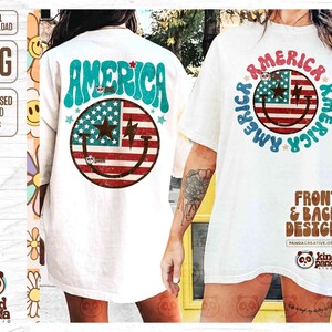 Vintage America PNG, Front & Back Design, Retro USA Shirt Sublimation, Groovy 4th of July Distressed Summer Hoodie DTF Transfer png Download