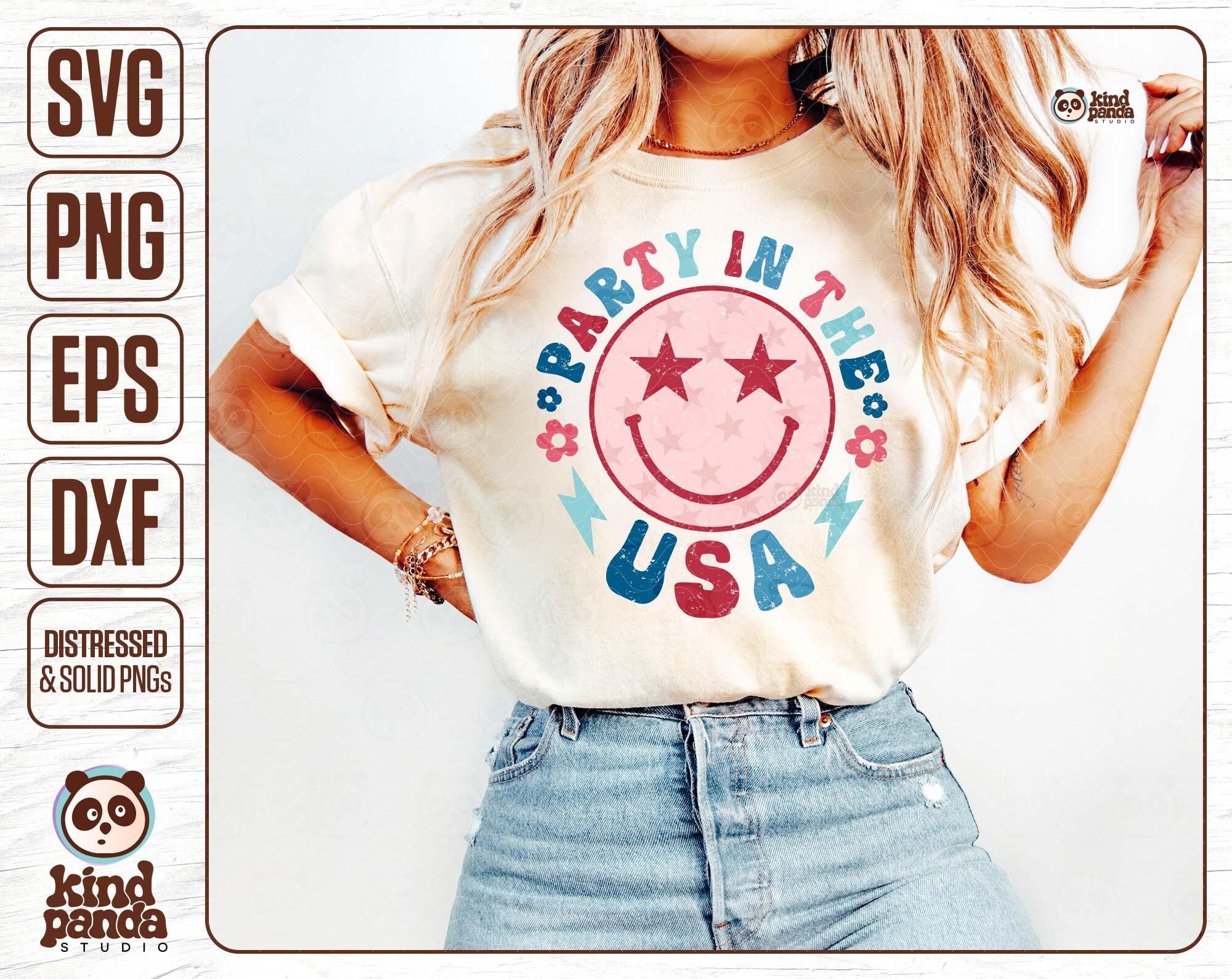 Smile Face America SVG PNG, Party in the USA png Sublimation, Distressed America, 4th of July T-Shirt Design, Independence Day Dtf download