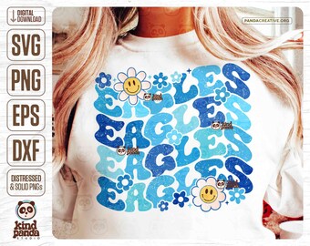 Groovy Eagles SVG PNG, Retro Mascot Sublimation, Distressed Game Day Shirt & Hoodie DTF Transfer, Blue College Team Fan, Grunge Cheer Mom