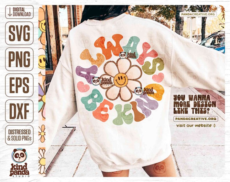 Always Be Kind PNG SVG Retro Sublimation, Groovy Kindness, Mental ...
