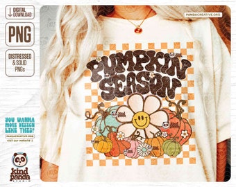 Saison des citrouilles à carreaux PNG, sublimation de chemise d'automne rétro, saison confortable png, citrouilles de Thanksgiving vintage florales png, automne téléchargement png