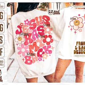 Retro Pink Jesus SVG PNG, Floral Jesus Has My Back, Groovy Faith Summer Shirt Hoodie Front Back Sublimation, Aesthetic Christian DTF Design