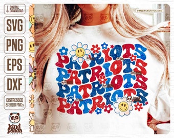 Groovy Patriots SVG PNG, Floral College Mascot Sublimation, Red Blues Game Day Shirt DTF Transfer, Grunge School Football Team, Cheerleader