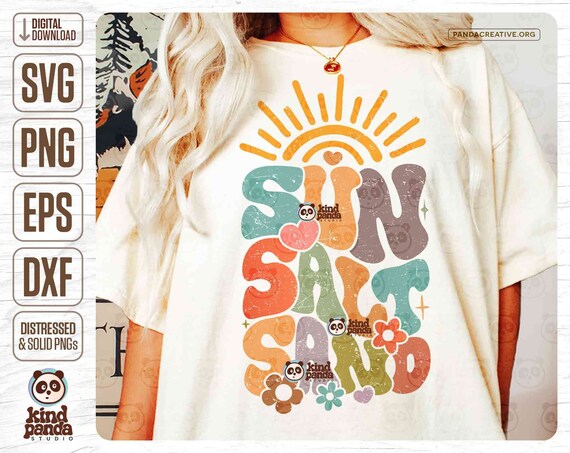 Sun Salt Sand svg png dxf, Retro Floral Summer PNG, Groovy Beach Shirt png Sublimation, Boho Vacay Mode, Ocean Hoodie Back Design Cut File