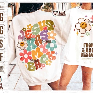 Jesus Has My Back SVG PNG Sublimation, Retro Jesus Love, Groovy Boho Faith T-shirt Hoodie Back Design, Aesthetic Floral Christian Women DTF