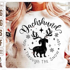 Dackel SVG PNG durch den Schnee, Dackel Krippe, lustige Weihnachten geschnitten Datei für Cricut, Wiener Hund Weihnachten Tshirt, Winter Urlaub Hund