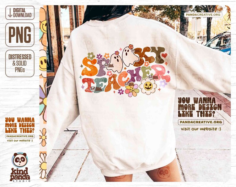 Spooky Teacher PNG, Floral Ghost Teacher png, Groovy Halloween Sublimation, Retro Fall Teacher Shirt Design, Autumn Teaching png Download