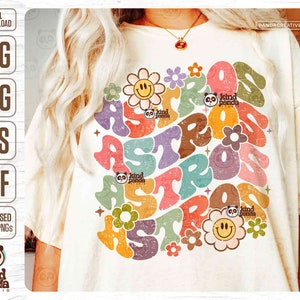 Floral Astros SVG PNG, Retro Game Day Sublimation, Groovy College Mascot Shirt Design, Distressed Girls Hoodie DTF Dtg Transfer, Cut File