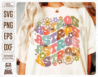 Floral Astros SVG PNG, Retro Game Day Sublimation, Groovy College Mascot Shirt Design, Distressed Girls Hoodie DTF Dtg Transfer, Cut File