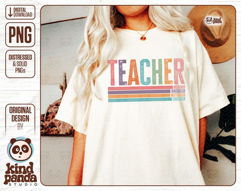 retro vintage teacher png back to school png teacher life png teach png believer innovator motivator educator teacher t-shirt png summer teacher png download dtf transfer design