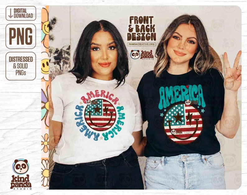 Vintage America PNG, Front & Back Design, Retro USA Shirt Sublimation, Groovy 4th of July Distressed Summer Hoodie DTF Transfer png Download