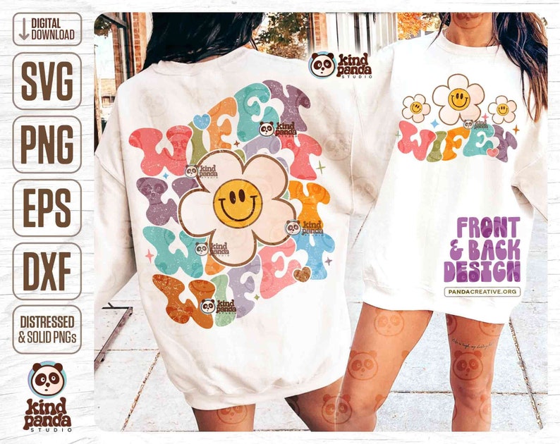 Retro Smile Wifey Front Back Design, SVG PNG Sublimation, Floral Wife T ...