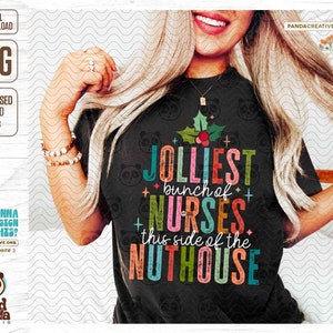 Retro Nurse Christmas PNG, Jolliest Bunch of Nurses, Funny Christmas Nurse Shirt Design, Vintage Christmas Sublimation, Registered Nurse png