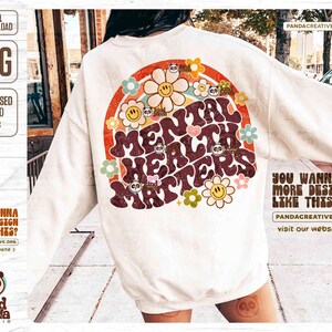 Retro Mental Health Matters PNG, Vintage Shirt Sublimation Design, Grunge Smile Face Floral DTF Transfer, Aesthetic Boho Clipart Download