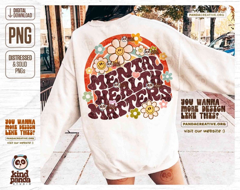 Retro Mental Health Matters PNG, Vintage Shirt Sublimation Design, Grunge Smile Face Floral DTF Transfer, Aesthetic Boho Clipart Download