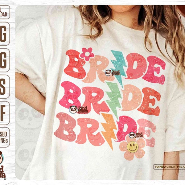 Groovy Bride SVG PNG Sublimation, Retro Bride Lightning Bolt, Floral Bachelorette Party, Demoiselle d'honneur, Nashville Bridal Cut File, DTF Transfer