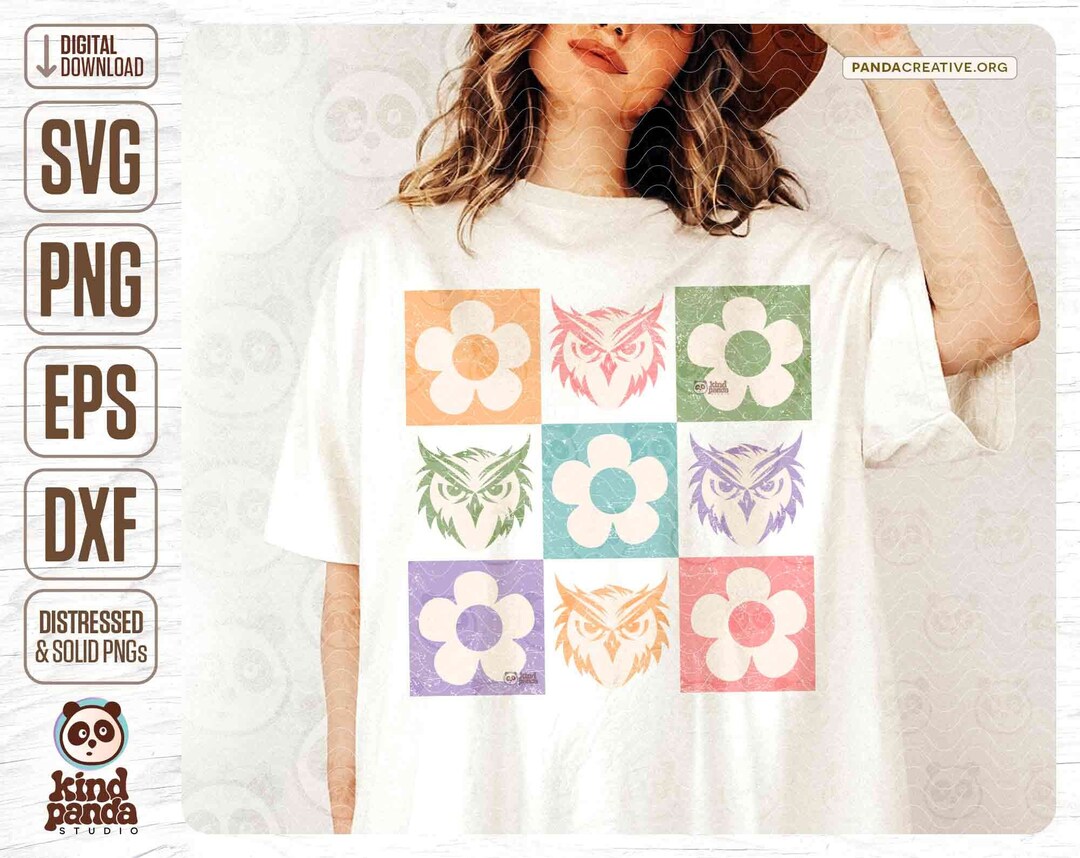 Flowers Checkered Owls SVG PNG DXF, Retro Mascot Shirt Sublimation ...