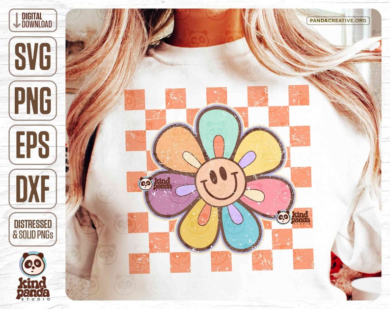 Happy Daisy Checkered SVG PNG Sublimation, Smile Face Png, Good Vibes ...