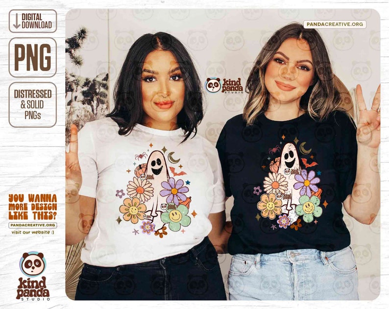 Floral Halloween Ghost PNG, Retro Sublimation, Groovy Halloween Shirt PNG Design, cute ghost png download, Spooky Season, Boho Halloween png