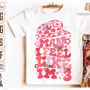 3e verjaardag SVG PNG Retro Sublimatie, Pink Groovy Cowgirl Derde verjaardag, Floral Western Princess Bday Party Shirt Design, ik voel me als 3