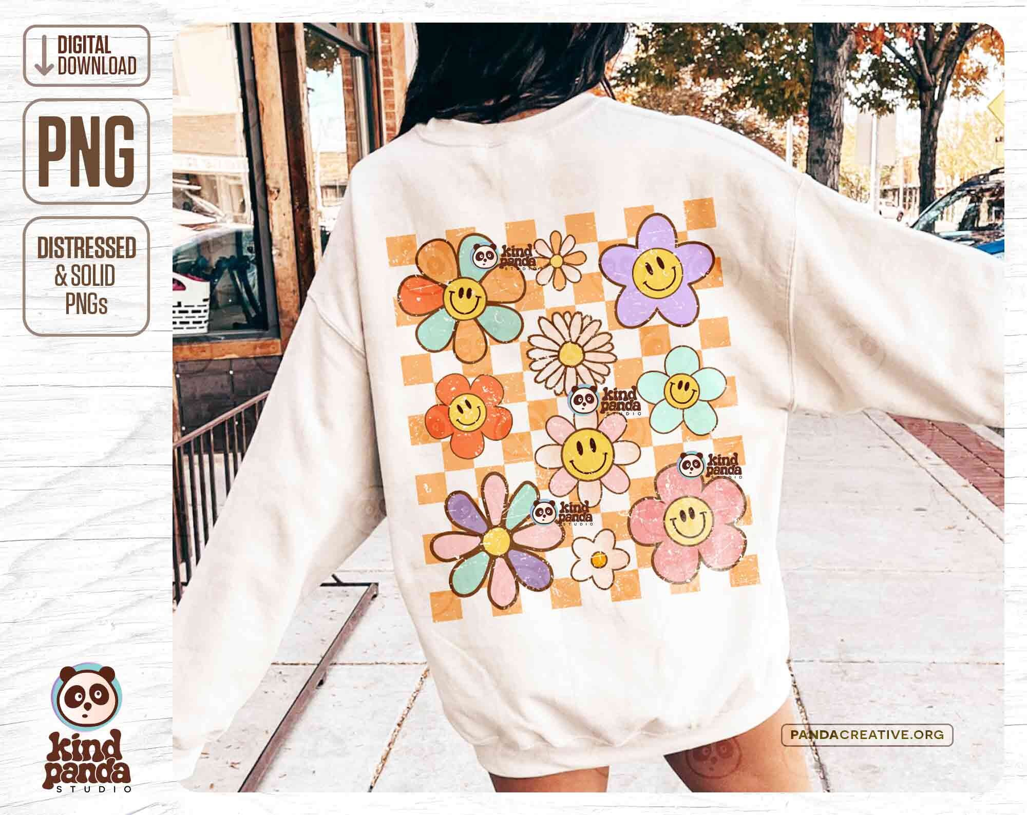 Retro Flowers Checkered PNG Sublimation - Vintage Shirt Png Design ...