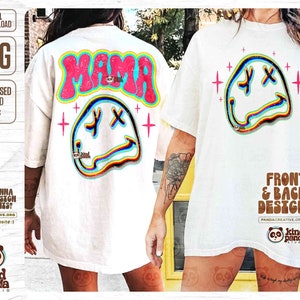 Trendy Smile Face Mama PNG Sublimation, Neon Hot Mom Summer png, Hoodie Shirt Front Back Design, Groovy Popular Preppy mom png download