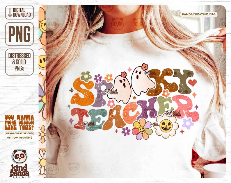 Spooky Teacher PNG, Floral Ghost Teacher png, Groovy Halloween Sublimation, Retro Fall Teacher Shirt Design, Autumn Teaching png Download